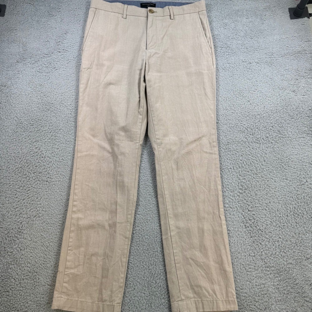 Banana Republic Aiden Fit Mens 33x32 Khaki Beige Striped Cotton Chino Pants Slim